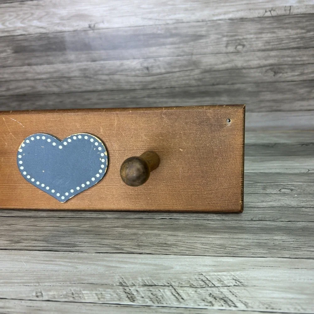 Vintage‎ Wood Blue Heart Peg Wall Hanging Country Cottage Decor Rack